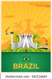 Travel poster to Brazil. Vector flat illustration