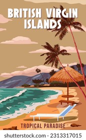 Travel poster British Virgin Islands tropical resort vintage