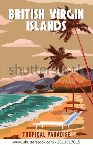 Travel poster British Virgin Islands tropical resort vintage