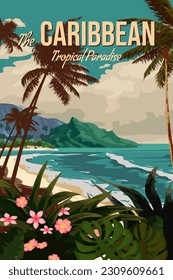 Travel poster Caribbean tropical resort vintage