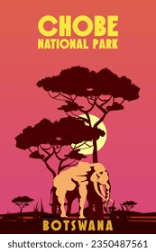 Travel poster Chobe National Park Africa Botswana savanna