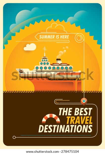 Travel Poster Cruise Ship Vector Illustration Stock Vector (Royalty ...