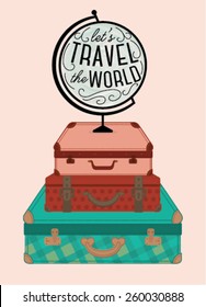 Travel poster featuring the words "let's travel the world" with suitcases.