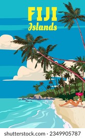 Travel poster Fiji tropical islands resort vintage