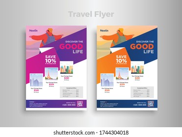 Travel poster flyer pamphlet brochure cover design layout space for photo background, vector illustration template in A4 size
