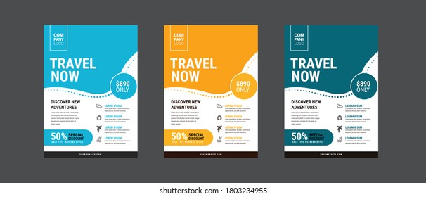 Travel Poster Or Flyer Pamphlet Brochure Design Layout Space For Photo Background. Yellow Travel Flyer Template For Travel Agency