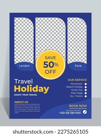 Travel poster or flyer pamphlet brochure design. Travel flyer template for travel agency.