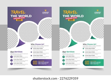 Travel poster or flyer pamphlet brochure design layout space for photo background, Vacation travel brochure flyer design template. Modern travel flyer or poster design template bundle