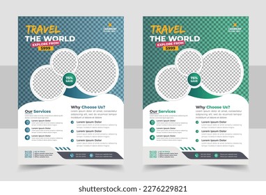 Travel poster or flyer pamphlet brochure design layout space for photo background, Vacation travel brochure flyer design template