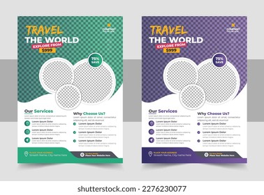 Travel poster or flyer pamphlet brochure design layout space for photo background, Vacation travel brochure flyer design template. Corporate flyer