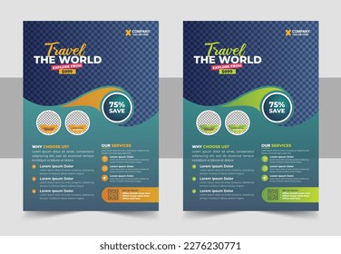 Travel poster or flyer pamphlet brochure design layout space for photo background, Travel Vacation Tour Agency Flyer Template Design. Holiday, Summer travel and tourism flyer or poster template design