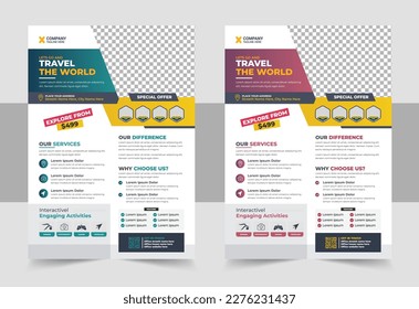 Travel poster or flyer pamphlet brochure design layout space for photo background, Business Brochure, Template or Flyer design for Tour and Travel Business concept.