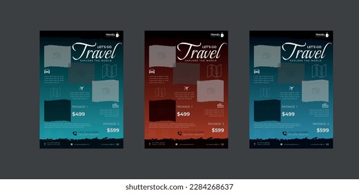 Travel poster or flyer pamphlet brochure design layout space for multiple photo college. Travel flyer template for travel agencies and social media marketing