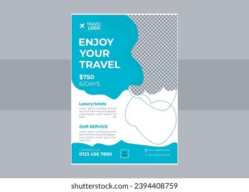 Travel poster or flyer pamphlet brochure design layout space for photo background. Yellow Travel flyer template for travel agency