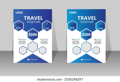 Travel poster or flyer pamphlet brochure design layout space for photo background. Yellow Travel flyer template for travel agency