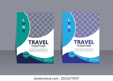 Travel poster or flyer pamphlet brochure design layout space for photo background. Yellow Travel flyer template for travel agency