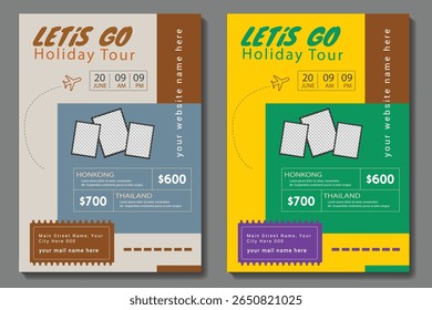Travel poster or flyer pamphlet brochure design layout space for photo background. Yellow Travel flyer template for travel agency
