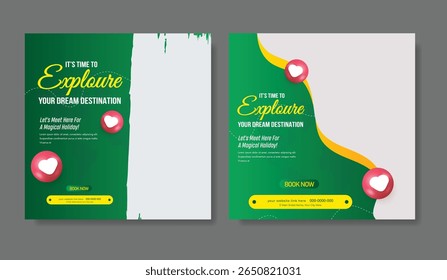 Travel poster or flyer pamphlet brochure design layout space for photo background. Yellow Travel flyer template for travel agency
