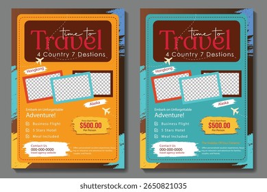 Travel poster or flyer pamphlet brochure design layout space for photo background. Yellow Travel flyer template for travel agency

