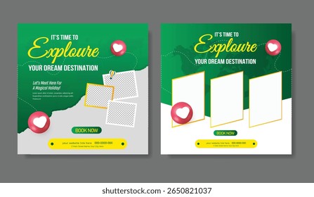 Travel poster or flyer pamphlet brochure design layout space for photo background. Yellow Travel flyer template for travel agency
