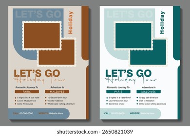 Travel poster or flyer pamphlet brochure design layout space for photo background. Yellow Travel flyer template for travel agency
