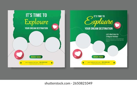 Travel poster or flyer pamphlet brochure design layout space for photo background. Yellow Travel flyer template for travel agency
