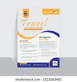 Plantilla de póster o volante de viaje, Plantilla de diseño de folleto de viaje de vacaciones, volante para negocios de agencias de viajes, espacio para fondo fotográfico, diseño de folleto de folleto o póster de viaje, Festiva y t