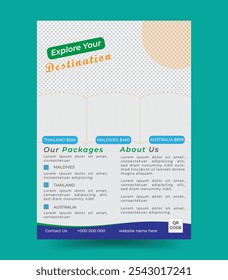 Plantilla de póster o volante de viaje, Plantilla de diseño de folleto de viaje de vacaciones, folleto para negocios de agencias de viajes, espacio para fondo fotográfico, diseño de folleto de viaje o póster