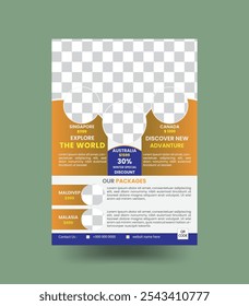 Travel poster or flyer templet, Vacation travel brochure flyer design template, flyer for travelling agency business, space for photo background,