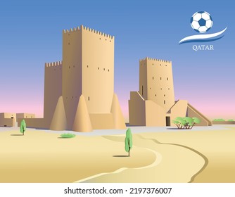 Travel poster The historic Barzan Towers in Doha (Qatar). Vector illustration svg