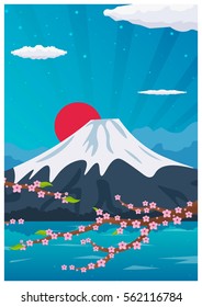 Travel poster to Japan. Vector flat illustration