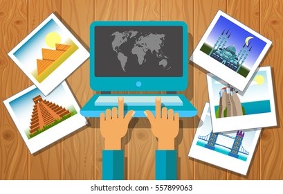 Travel Poster with Laptop and Photos