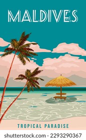 Travel poster Maldives tropical resort vintage