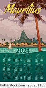 Travel poster Mauritius tropical island resort vintage