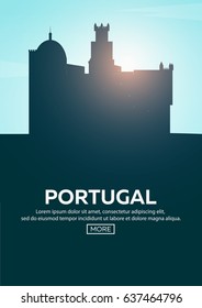 Travel poster to Portugal. Landmarks silhouettes. Vector illustration