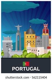 Travel poster to Portugal. Vector flat illustration