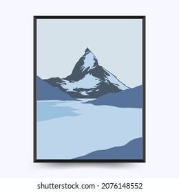 Travel poster post card vintage template. Limited colors, no gradients. Vector illustration. Matterhorn,  Valais, Switzerland