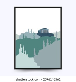 Travel Poster Post Card Vintage Vorlage. Begrenzte Farben, keine Farbverläufe. Vektorgrafik. Akropolis von Athen, Athen, Attika, Griechenland