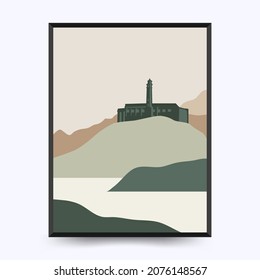 Travel poster post card vintage template. Limited colors, no gradients. Vector illustration. Alcatraz Island, San Francisco, USA.