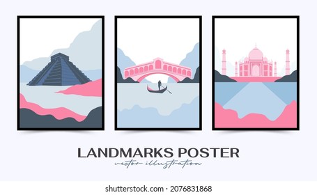 Travel poster post card vintage template. Limited colors, no gradients. Vector illustration. 
