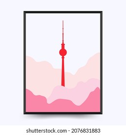 Travel poster post card vintage template. Limited colors, no gradients. Vector illustration. Fernsehturm,  Berlin, Germany