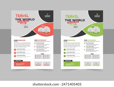 Travel poster or print ready tour, travel, tourism flyer design template. Modern travel flyer or poster design template bundle. Editable tour poster template with brush stroke set