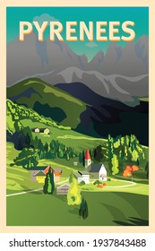 Travel poster of Pyrenees mountain range