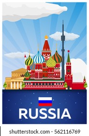 Travel poster to Russia. Vector flat illustration