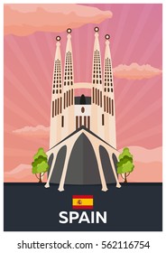 Travel Poster To Spain. Vector Flat Illustration