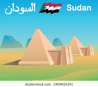 Travel poster Sudan. Nubian pyramids. Translation from Arabic: Sudan