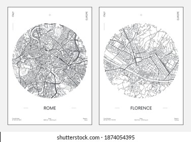 Travel poster, urban street plan city map Rome and Florence, vector illustration