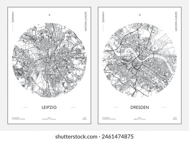 Travel poster, urban street plan city map Leipzig and Dresden, vector illustration