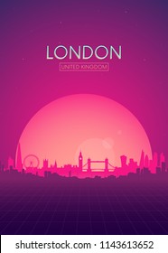 Travel poster vectors illustrations, Futuristic retro skyline London