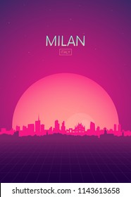 Travel poster vectors illustrations, Futuristic retro skyline Milan